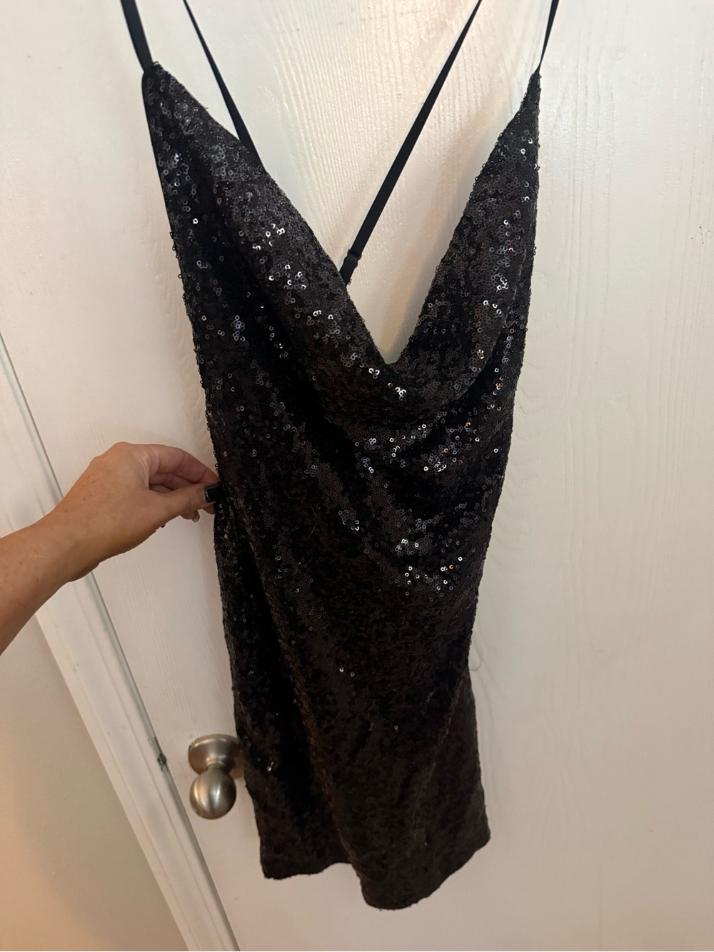 Fashion Nova Black Sequin Cowl Neck Mini Dress